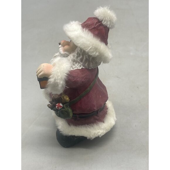 Christmas Santa figurine lantern bear toys staff foe fur red white 5.5" READ - Picture 4 of 8